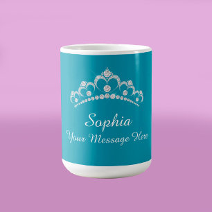 Diamantkrone, Name, Ihre Nachricht, Türkis Kaffeetasse