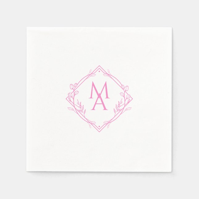 Diamantmonogramm mit rosa Blume Serviette (Vorderseite)