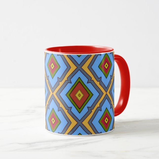 Diamantmuster Blau Rot Gelb Grün  Tasse (VorderseiteRechts)