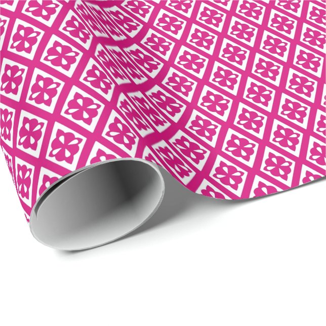 Diamantmuster - fuchsienrosa und weiß geschenkpapier (Rolleneckpunkt)
