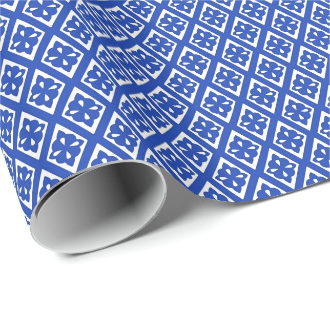Diamantmuster - Kobaltblau und -WEISS Geschenkpapier (Rolleneckpunkt)