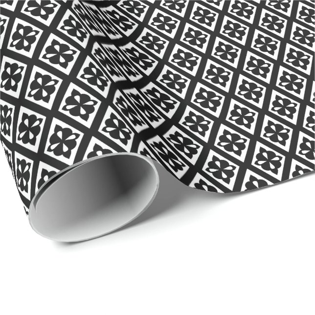 Diamantmuster - Schwarzweiß Geschenkpapier (Rolleneckpunkt)