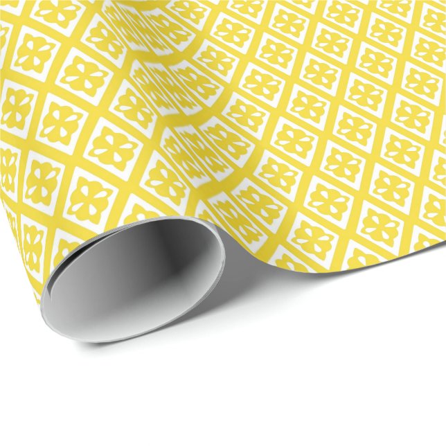 Diamantmuster - Senfgold und weiß Geschenkpapier (Rolleneckpunkt)