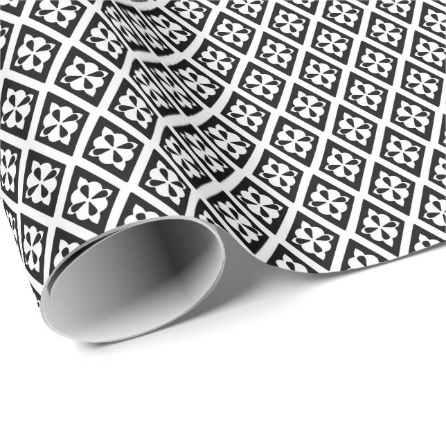Diamantmuster - weiß und schwarz geschenkpapier (Rolleneckpunkt)