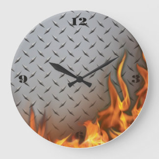 Diamantplatte Metall- und Feuerwache Große Wanduhr