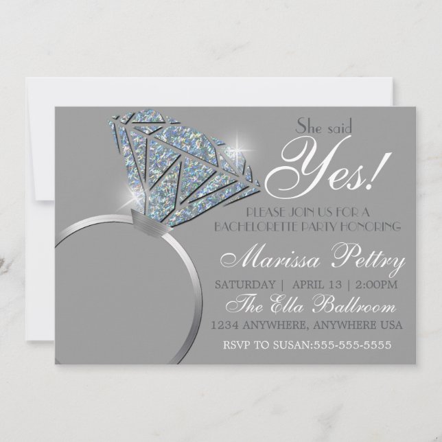 Diamantring, Bachelorette, sagte sie ja Einladung (Vorderseite)