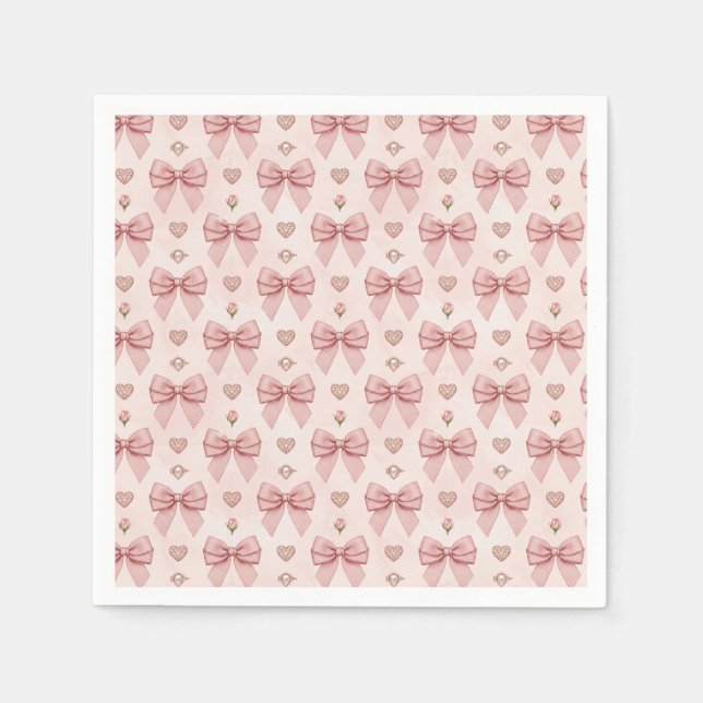 Diamantring mit rosa Schleifen-Herzmuster Serviette (Vorderseite)