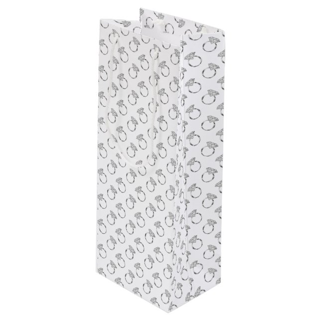 Diamantringe Silbermuster Geschenktüte Für Weinflaschen (Vorderseite Schrägansicht)