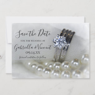 Diamantrings und Perlen Hochzeit Sichern Sie das D Save The Date