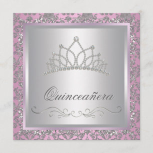 Diamanttiara-Rosa-Prinzessin Party Einladung
