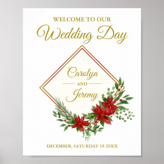 Diamod & Poinsettias Christmas Inspired Wedding Poster (Vorne)