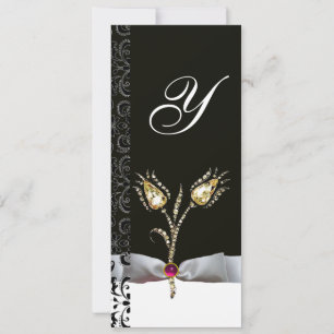 DIAMONANTE TULIPS, Schwarz-weiße Damaskus-Monogram Einladung