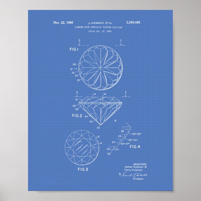 Diamond 1966 Patent Art Blueprint Poster (Vorne)