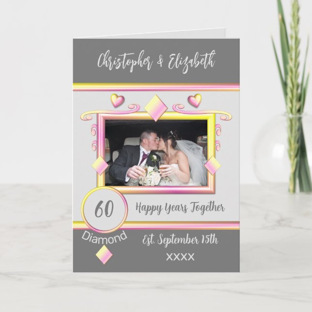 Diamond 60. Jubiläum fügen Foto-Namen gelb Karte (Vorderseite)