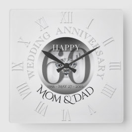 Diamond 60 th Wedding Anniversary Clock Roman N Quadratische Wanduhr