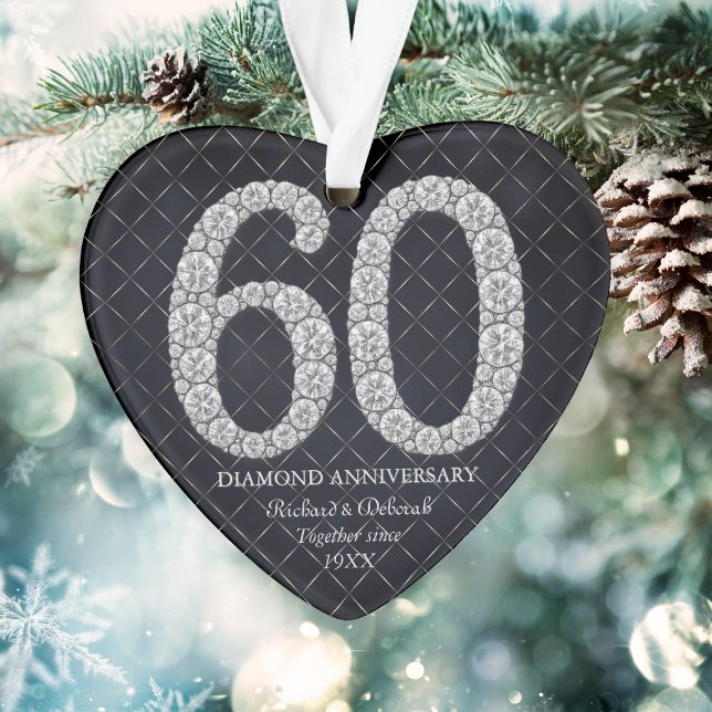 Diamond 60. Wedding Anniversary Weihnachtsherz Ornament (Diamond 60th Wedding Anniversary Christmas Heart Ornament
)