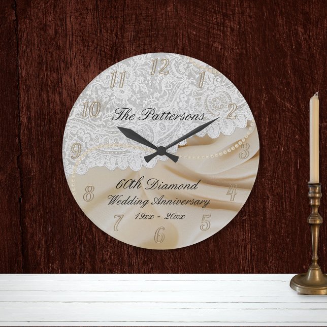 Diamond 60. Wedding Jubiläum Satin Lace Große Große Wanduhr (Von Creator hochgeladen)