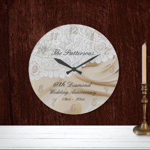Diamond 60. Wedding Jubiläum Satin Lace Große Wanduhr