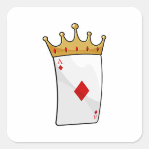 Diamond Ace mit King Crown Quadratischer Aufkleber
