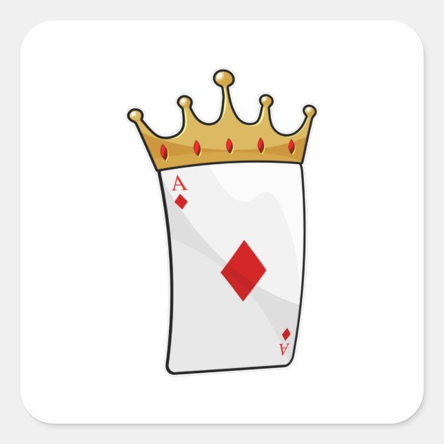 Diamond Ace mit King Crown Quadratischer Aufkleber (Vorderseite)