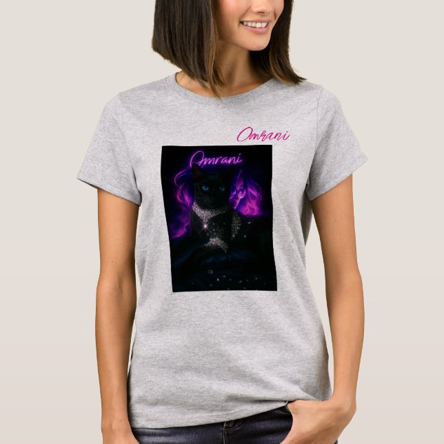 Diamond Adorned Cat mit eleganten Frauen - Luxury  T-Shirt (Vorderseite)