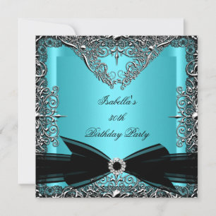Diamond Aquamarin Blue Black Bow Silver Birthday P Einladung