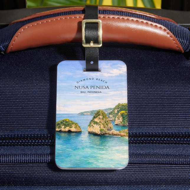 Diamond Beach Bali Watercolor Turquoise Sea Gepäckanhänger (Vorderseite Insitu 2)
