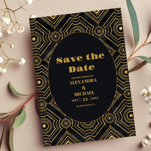 Diamond Black and Gold Art Deco Wedding Save The Date (Von Creator hochgeladen)