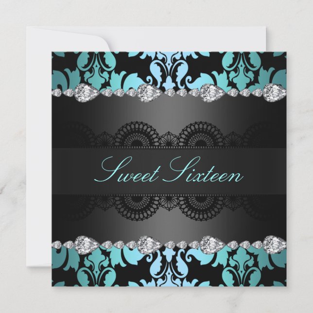 Diamond Black/Blue Sweet16 Geburtstag einladen Einladung (Vorderseite)