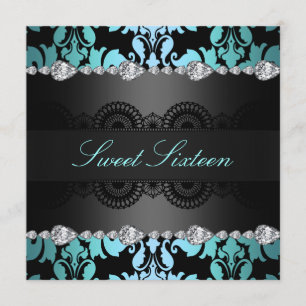 Diamond Black/Blue Sweet16 Geburtstag einladen Einladung