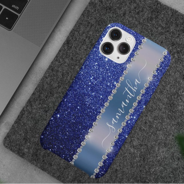 Diamond Bling Glitzer Calligraphy Name Navy Blue Case-Mate iPhone Hülle (Von Creator hochgeladen)