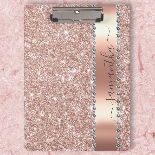 Diamond Bling Glitzer Kalligrafie Name Rose Gold Klemmbrett (Von Creator hochgeladen)