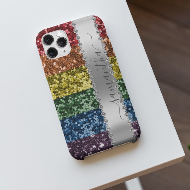 Diamond Bling Glitzer Kalligraphie Name Rainbow Case-Mate iPhone Hülle (Von Creator hochgeladen)
