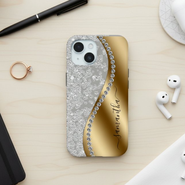 Diamond Bling Gold Metal Personalisiertes Skript Case-Mate iPhone Hülle (Von Creator hochgeladen)