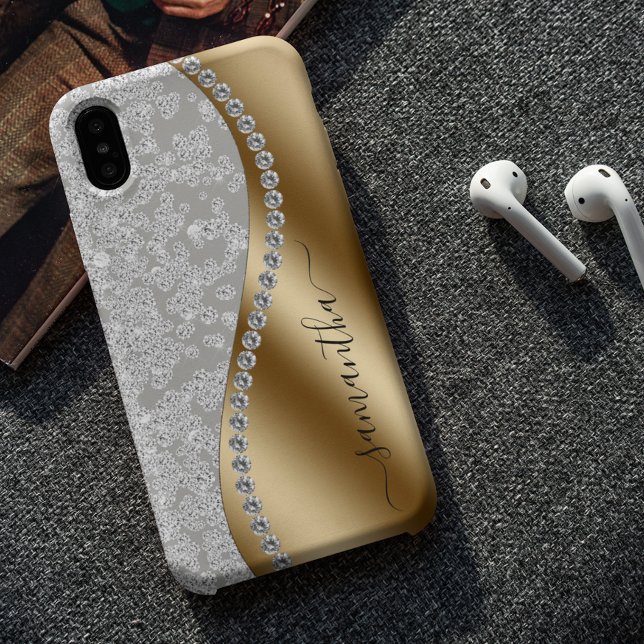 Diamond Bling Gold Metal Personalisiertes Skript Case-Mate iPhone Hülle (Von Creator hochgeladen)