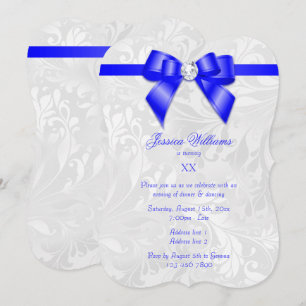Diamond Blue Bow, Ribbon & Damask Geburtstagsparty Einladung