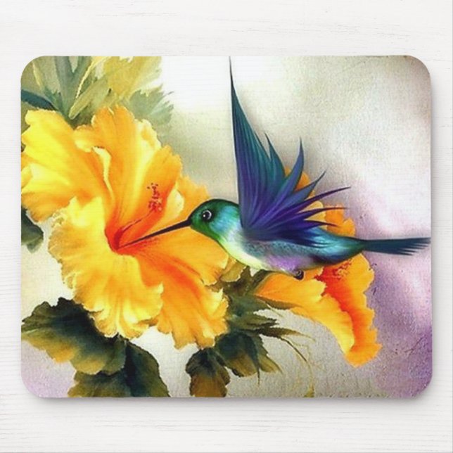 Diamond Blue Hummingbird und Blume Fine Art Mousepad (Vorne)