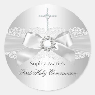 Diamond Bow & Cross First Holy Communion Sticker