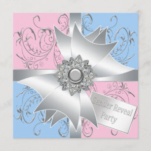 Diamond Bow Elegant Pink Blue Gender Reveal Party Einladung
