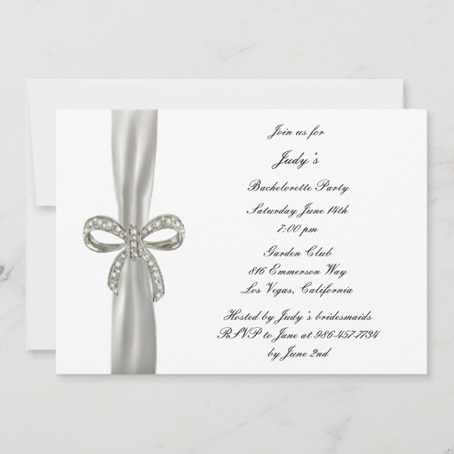 Diamond Bow Junggeselinnen-Abschied Einladung (Vorderseite)