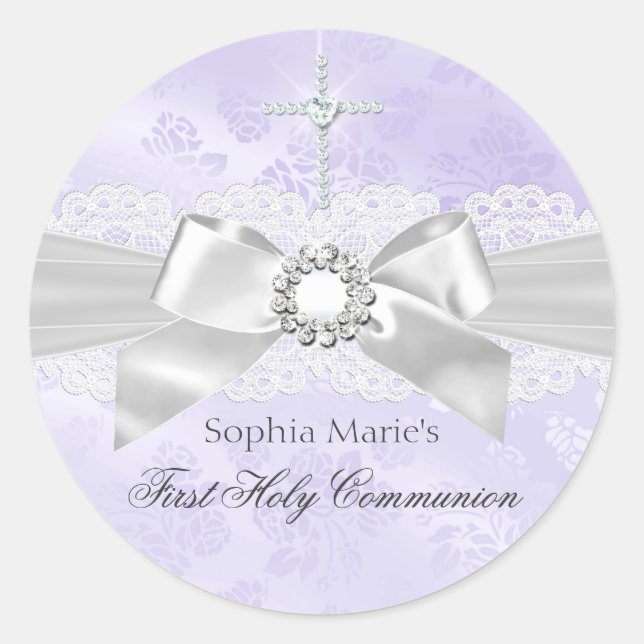 Diamond Bow Lila First Holy Communion Sticker (Vorderseite)