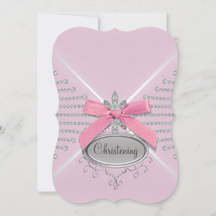 Diamond Bow Pink Christening Einladung