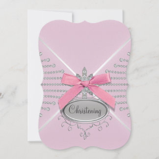 Diamond Bow Pink Christening Einladung