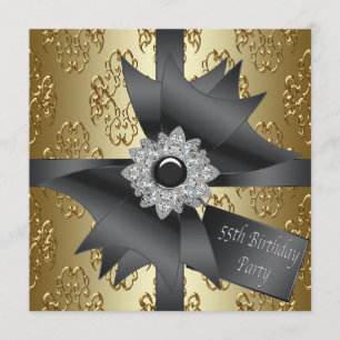Diamond Bow Womans Black Gold 55. Geburtstagsparty Einladung