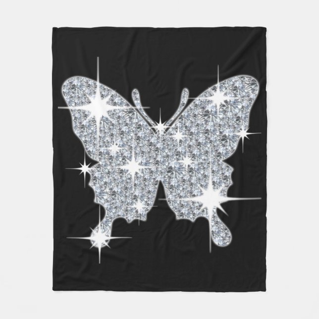 Diamond Butterfly Medium Black Fleece Blankon (Vorderseite)