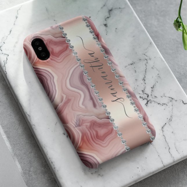 Diamond Calligraphy Name Rose Gold Agate Case-Mate iPhone Hülle (Von Creator hochgeladen)