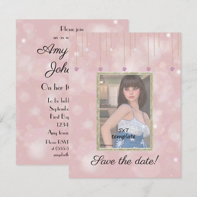 Diamond Chains Glitzer Sweet 16 Foto Einladung (Vorne/Hinten)