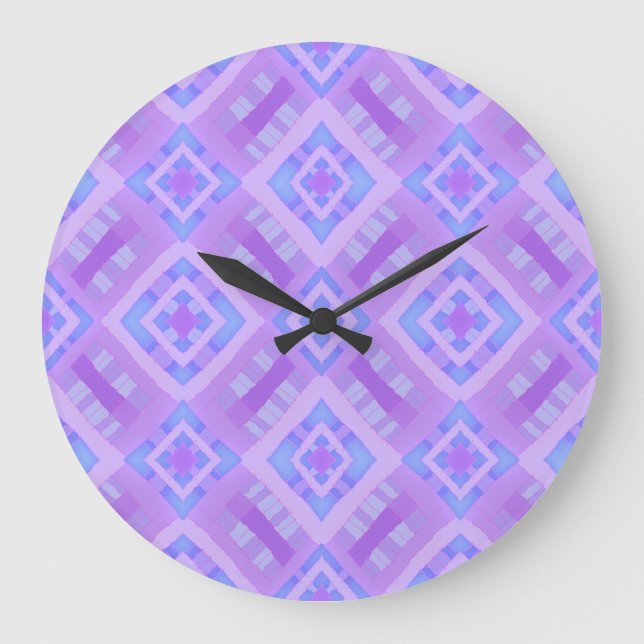 Diamond Check Patchwork - Lila Blau 1 Große Wanduhr (Vorderseite)