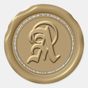 *~* Diamond Circle GOLD Wax Siegel Monogram Sticke Runder Aufkleber