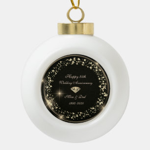 Diamond Confetti Black 25. Hochzeitstag Keramik Kugel-Ornament